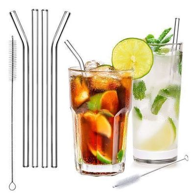 KADAX Trinkhalme-Set aus Borosilikatglas, 20 cm, 4-teilig + Reiniger