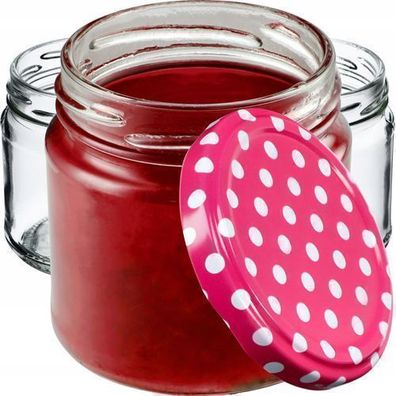 KADAX Einmachgläser mit Deckel, fi66 mm, 200 ml, 50 Stück, Rosa gepunktet