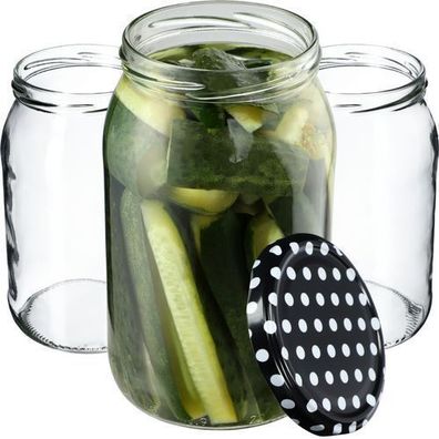 KADAX Weckgläser 900 ml, Sturzglas zum Einlegen, 8 Stück, Schwarz gepunktet