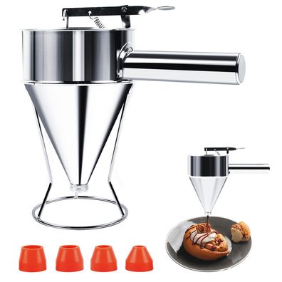 Edelstahl Teigportionierer 1200 ml mit 4 Trichtern und Pinsel