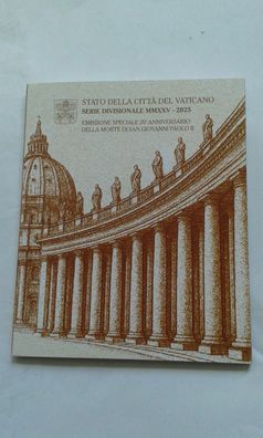 Original KMS 2025 Vatikan Papst Leo im Folder 1 cent-2 euro + 5 euro im Folder