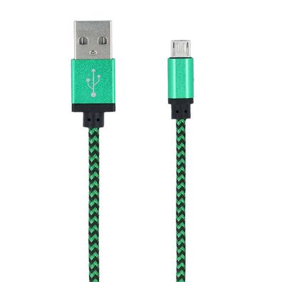 1m Micro USB Ladekabel Nylon Geflochten Datenkabel für Handy, Android Grün