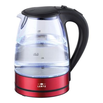 LENTZ Wasserkocher Glas 74128 2200W 1,7 Liter mit LED Beleuchtung Drahtlose Steuer