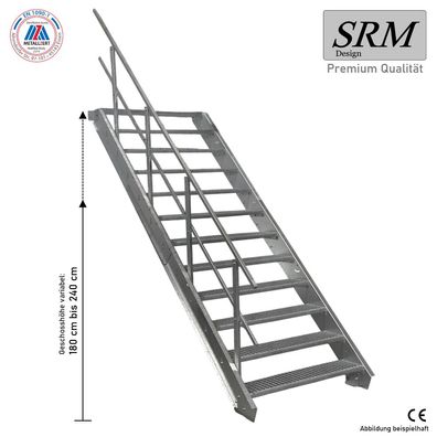 12 Stufen Stahltreppe Breite 60 - 160cm Geschosshöhe 180 - 240cm Geländer einseitig