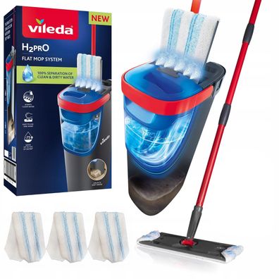 Wischmopp Flachmopp mit Behälter H2prO 3 Einsätze zwei Behälter VILEDA