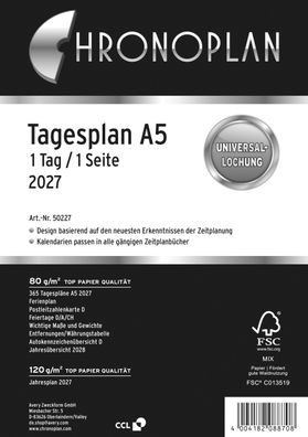Chronoplan 50227- Tagesplan, A5, 2027, weiß, 148 x 210 mm, Inhalt: 195 Blätter / 1 St