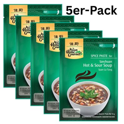 5er-Pack Asian Home Gourmet Würzpaste für Szechuan Sauer-Scharf Suppe 50g