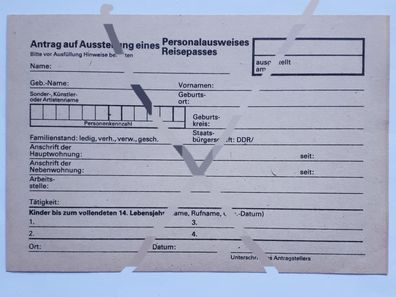 DDR Antrag auf Ausstellung eines Personalausweises/Reisepasses blanko