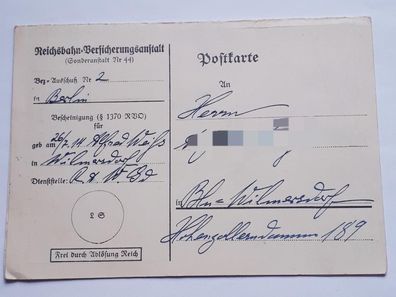 Reichsbahn Versicherungsanstalt Bescheinigung Beitragsleistung 1931-1935