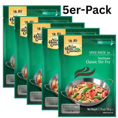 5er-Pack Asian Home Gourmet Szechuan Classic Würzpaste Wokgericht 50g