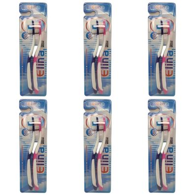 6 x Zahnbürste ELINA 2er mit Anti-Rutschgriff medium