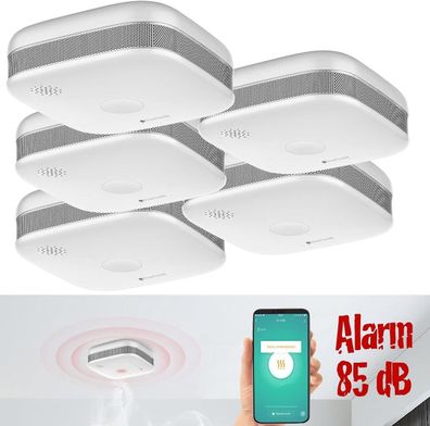 NEU 5er Set Rauchmelder WLAN App Feuermelder für Sicherheit Haus Wohnung Büro