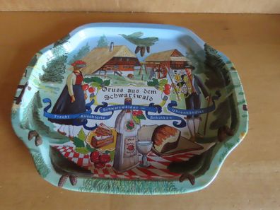 kleines Tablett aus Blech -Gruß aus dem Schwarzwald- Uhrenhändler ca. 19,5x16cm