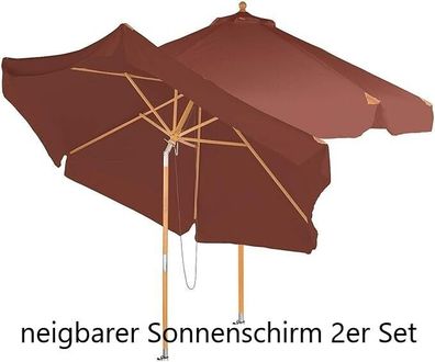 NEU 2er Set Neigbarer Sonnenschirm Holzgestell für UV Schutz Garten Terrasse BBQ