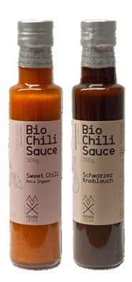 Bio-Chilisauce Schwarzer Knoblauch 300g und Sweet Chili 300g Geschenk