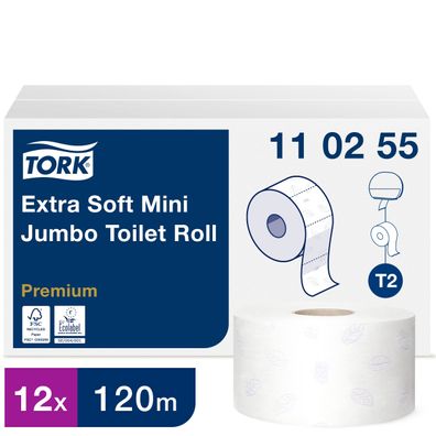 Tork 110255 Toilettenpapier Mini Jumbo T2 Premium 3-lagig 12x600 Blatt