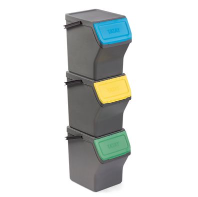 TATAY Easy Waste Mélltrennsystem 3er Set 20L modular stapelbar grau