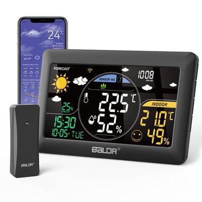 BALDR Wetterstation Funk Außensensor WLAN APP 7,5 Zoll Display Hygrometer