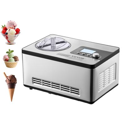 VEVOR Kompressor Eismaschine 2 L 180 W Gelatobereiter 3 Modi Silber