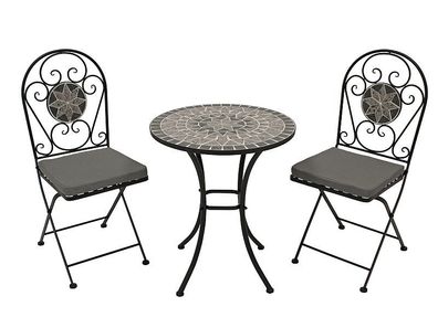 Bistroset Gartenset 3-teilig Eisen + Mosaik grau