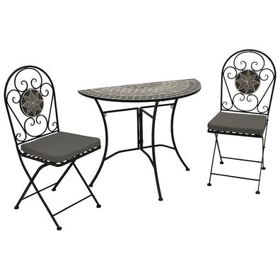 Bistroset Gartenset 3-teilig Eisen halbrund + Mosaik grau