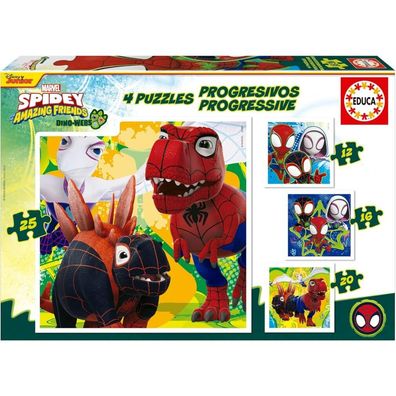 EDUCA Puzzle Spidey und sein Wunder: Dino-Web 4in1 (12,16,20,25 dlks)