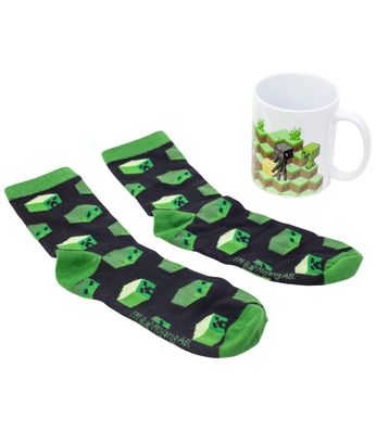 Minecraft Chibi Geschenkset mit Keramiktasse und Socken Größe 31 bis 38