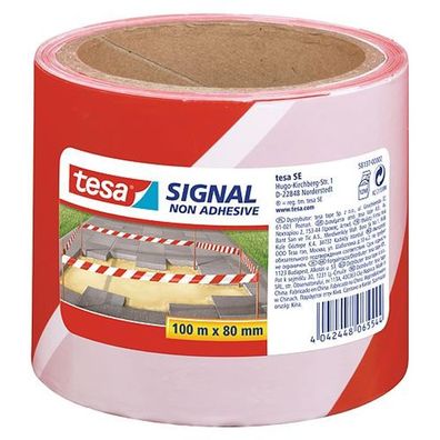 Band tesa® SIGNAL, 80 mm, Warn-, rot/weiß, L-100 m
