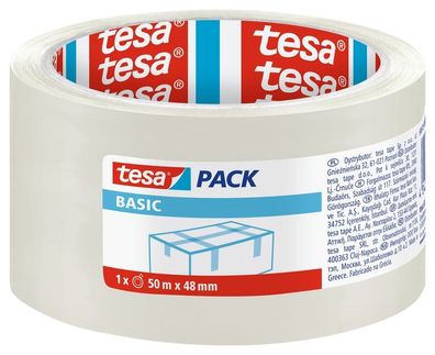 Band tesa® BASIC, Verpackungs-, klebend, transparent, 48 mm, L-50 m