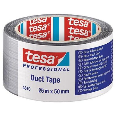 Band tesa® BASIC Duct Tape, klebend, silber, Textil, 50 mm, L-25 m
