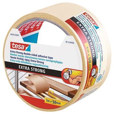 Band tesa® Extra STRONG Permanent, doppelseitig klebend, Folie, weiß, 50 mm, L-5 m