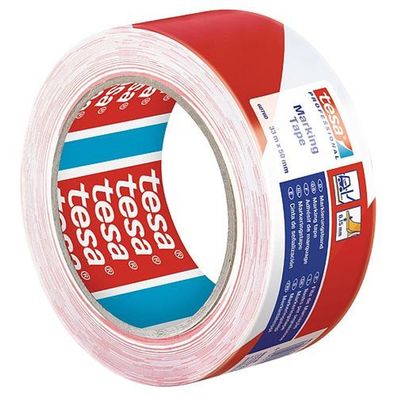 Klebeband tesa® PRO Marking, selbstklebend, Warnband, rot-weiß, 50 mm