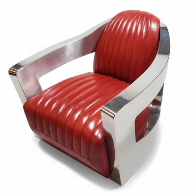 Aircraft Vintage Ledersessel Rot Echtleder Retro Sessel Design Clubsessel Alu