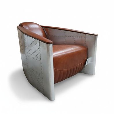 Sofa Sessel Echtleder Couch club Lounge Aviator Vintage Aluminium Flugzeug Retro
