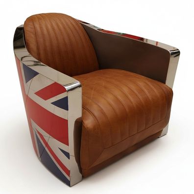 Echtleder Design Vintage Sessel Lounge Möbel Union Jack Aviator Retro Flugzeug