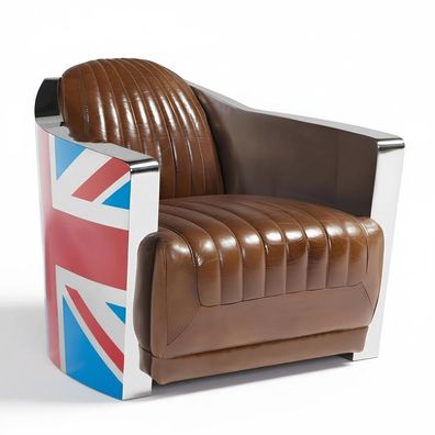 Union Jack Aviator Retro Clubsessel Braun Leder Vintage Sessel Möbel lounge Neu