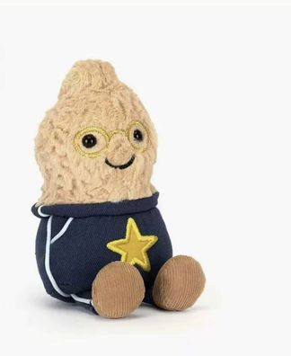 Jellycat-Plüschtier mit Verpackungsbeutel, Jeans, Erdnuss, 10 cm