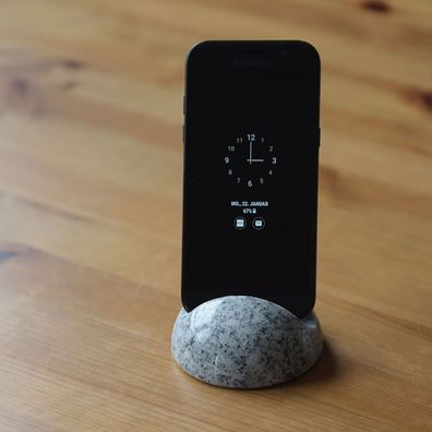 Handyhalterung für den Schreibtisch aus Granit viscont white Unikat Handarbeit