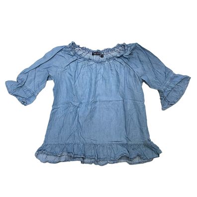 Blue Seven Mädchen Bluse Gr. 164 Hellblau Off Shoulder Tunika Zustand Sehr Gut