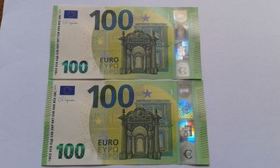 2 Banknoten 100 euro 2019 Geldschein seltene RC - Serie mit "Palindrom" 16/61