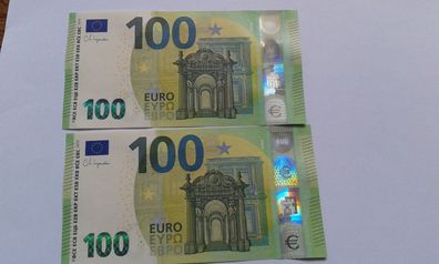 2 Banknoten 100 euro 2019 Geldschein seltene RC - Serie mit "Palindrom" 89/98