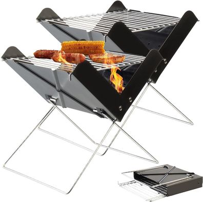 NEU 2er Set Kohle Grill klappbar Minigrill Rost Kohleschale für Camping Picknick