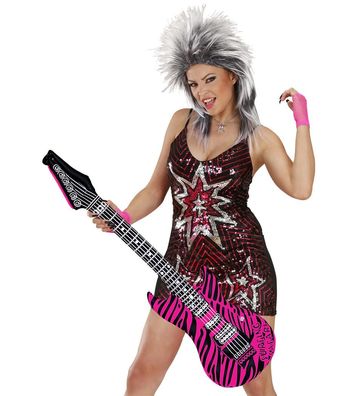 Aufblasbare Luftgitarre rosa Zebra 105 cm