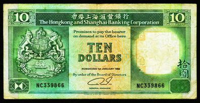 Hongkong. 10 Dollars 1992. 191c