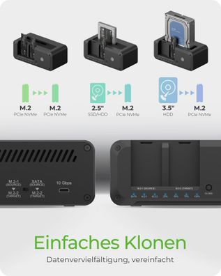 ICY BOX IB-2924MSCL-C31, Docking & CloneStation, klont 1x 2,5"/3,5" zu 1x M.2 NVMe