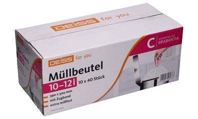 DEISS Méllbeutel 10-12 Liter fér Brabantia Touch Bin 400 Stéck Zugband