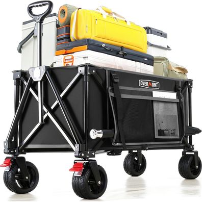 Overmont Bollerwagen Klappbar 150L 150kg alle Gelände Grén mit Seitentaschen