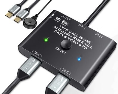USB-C Switch 2 PC bidirektional 8K 60Hz 4K 120Hz 10Gbps 100W