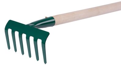 Garten Harke FED 109/1000, 06 Zähne, Rechen, Holzstiel