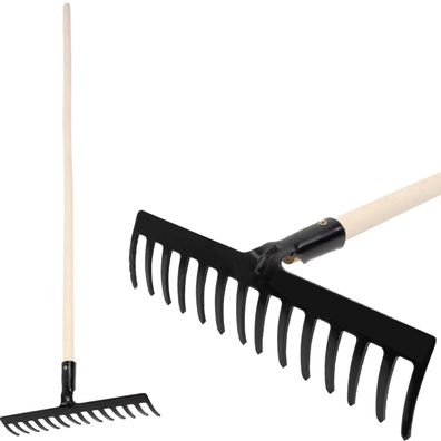 Gartenrechen Strend Pro Premium R-606, 14 Zinken, geschmiedet, Holzstiel